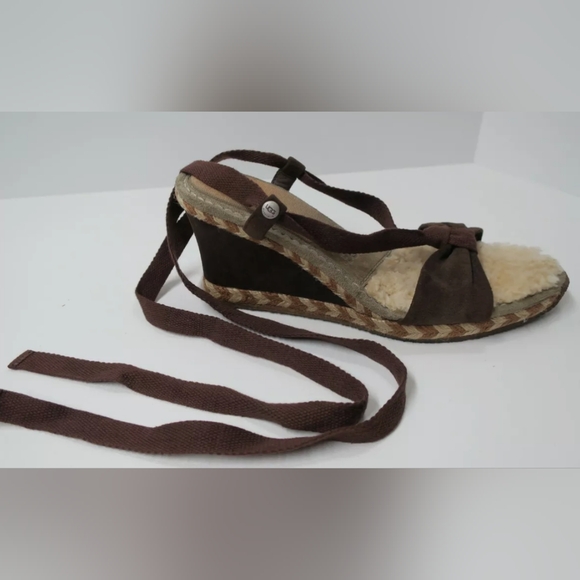 UGG AUSTRALIA AMELIE Espadrilles Wrap Lace Sandals 8 Wedge Heel - Picture 4 of 7